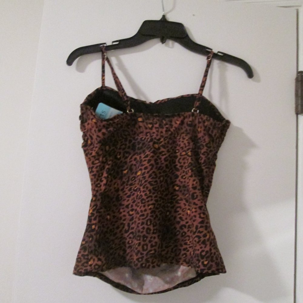 NWT Spanx Assets Slimming Tankini Swimsuit Top Brown & Black Animal Print sz M - Picture 2 of 4